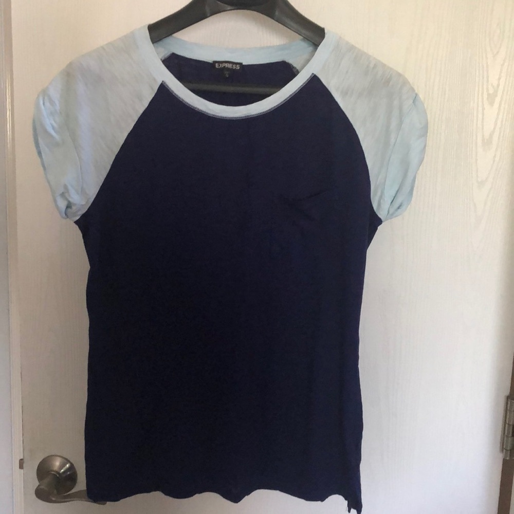 3/$12 Express Baseball Colorblock Blue Tee